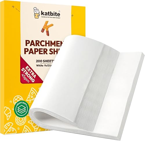 Katbite 200 hojas de papel pergamino resistente de 9 x 13 pulgadas papel pergamino precortado para bandejas de cuarto de hoja hornear galletas pan