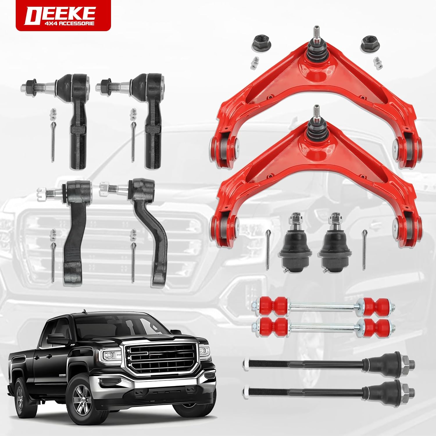 12PC Front End Suspension Kit for Chevy Silverado GMC Sierra 2500HD 3500HD,Suburban,Avalanche,XL Yukon,w/Control Arms,Ball Joints, Tie Rods, Sway Bar Links, Pitman & Idler Arms K620054（12PC）