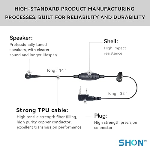 Miniatura 6 de SHON Auricular para radio Walkie Talkie con micrófono, auriculares de tubo de sonido de 2 pines, compatible con Kenwood Baofeng Retevis y otras
