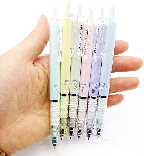 Miniatura 6 de COLNK Juego de lápices mecánicos con plomo y borradores, 6 bonitos lápices mecánicos de dibujo de 0.5 y 0.028 in, con 4 tubos de repuestos de plomo