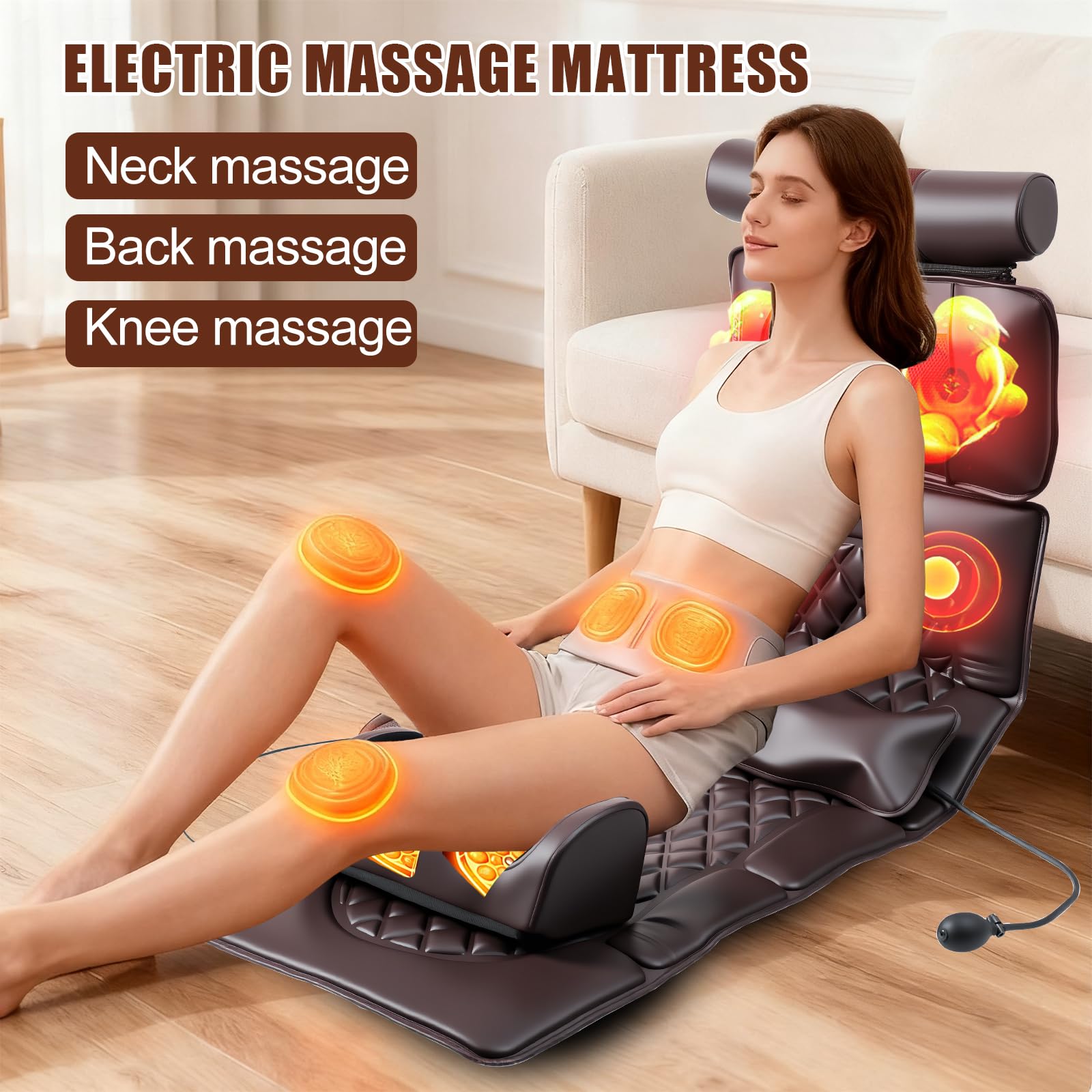 Alfombra de masaje multifuncional para todo el cuerpo, masaje cerevical lumbar, espalda y piernas, amasado y calor, 10 motores, 3 niveles de intensidad, 5 modos, plegable, para casa, sofá cama, suelo