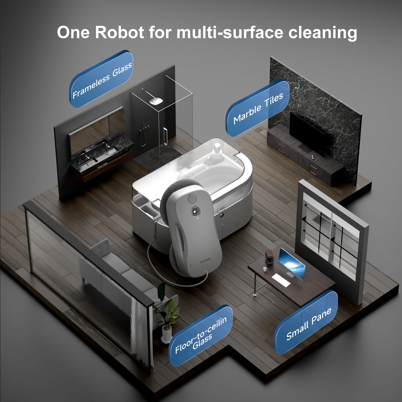 JSDROBOT Satuo S9PRO Window Cleaning Robot,Window Cleaner Robot with Portable Station Suitable for Stubborn Stains Intelligent Path Planning Automatic Dual Water Spray Edge Detection