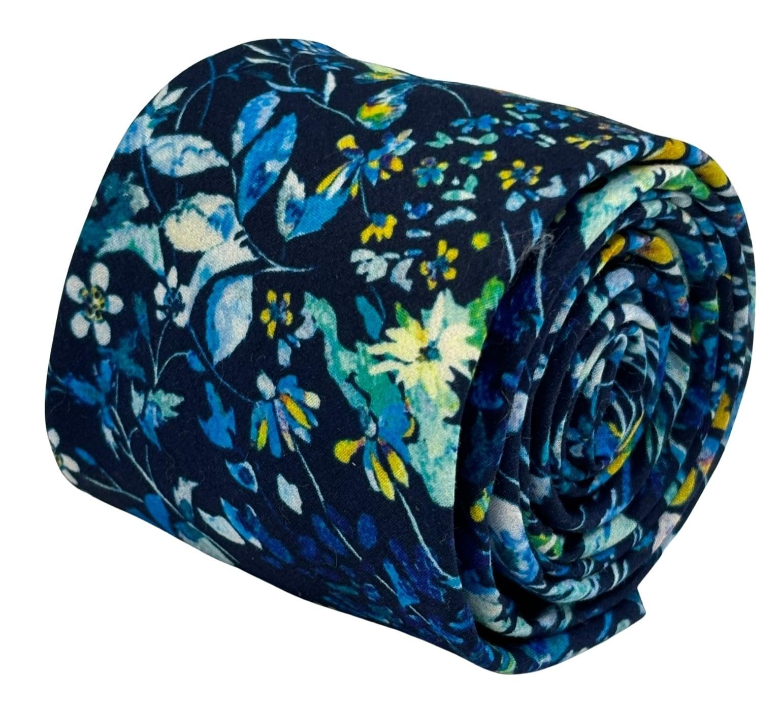 Frederick Thomas Men's Navy Dark Blue Floral Wildflower Tie, Liberty Style Cotton, 6.5Cm Wide Luxurious Handmade Necktie For Ideal For Office, Wedding And Party