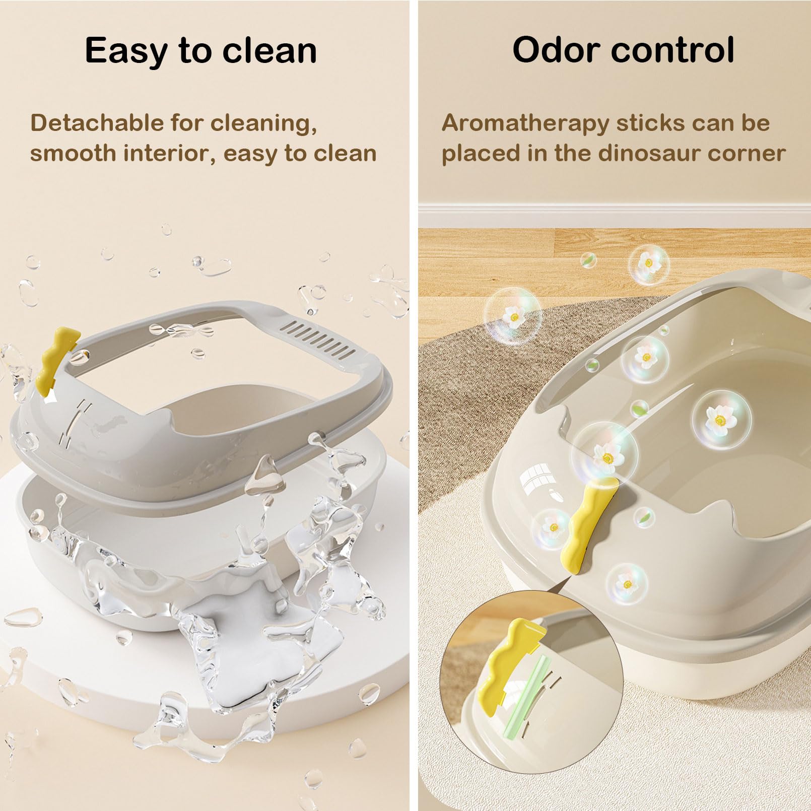 Open Litter Box, Anti-Splashing Cat Toilet with Litter Sifting Scoop - Semi-Enclosed, Removable Kitten Litter Box (White, Small)