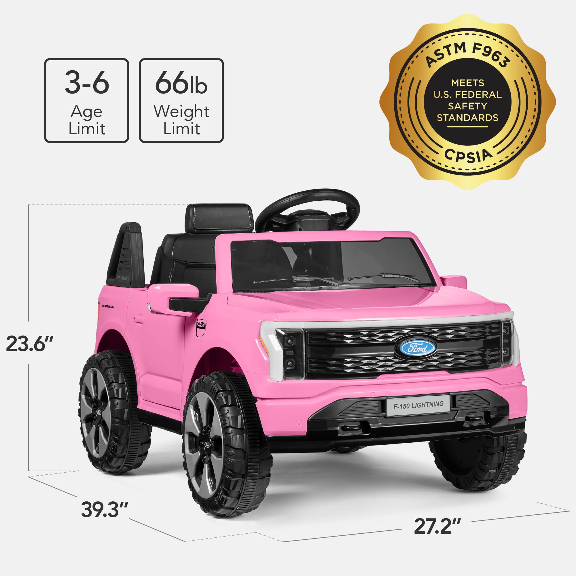 Best Choice Products Licensed Ford F-150 Lightning Truck Kids 12V Electric Ride On Car Toy w/ 66lb Weight Capacity, Parent Control, Bluetooth - Pink