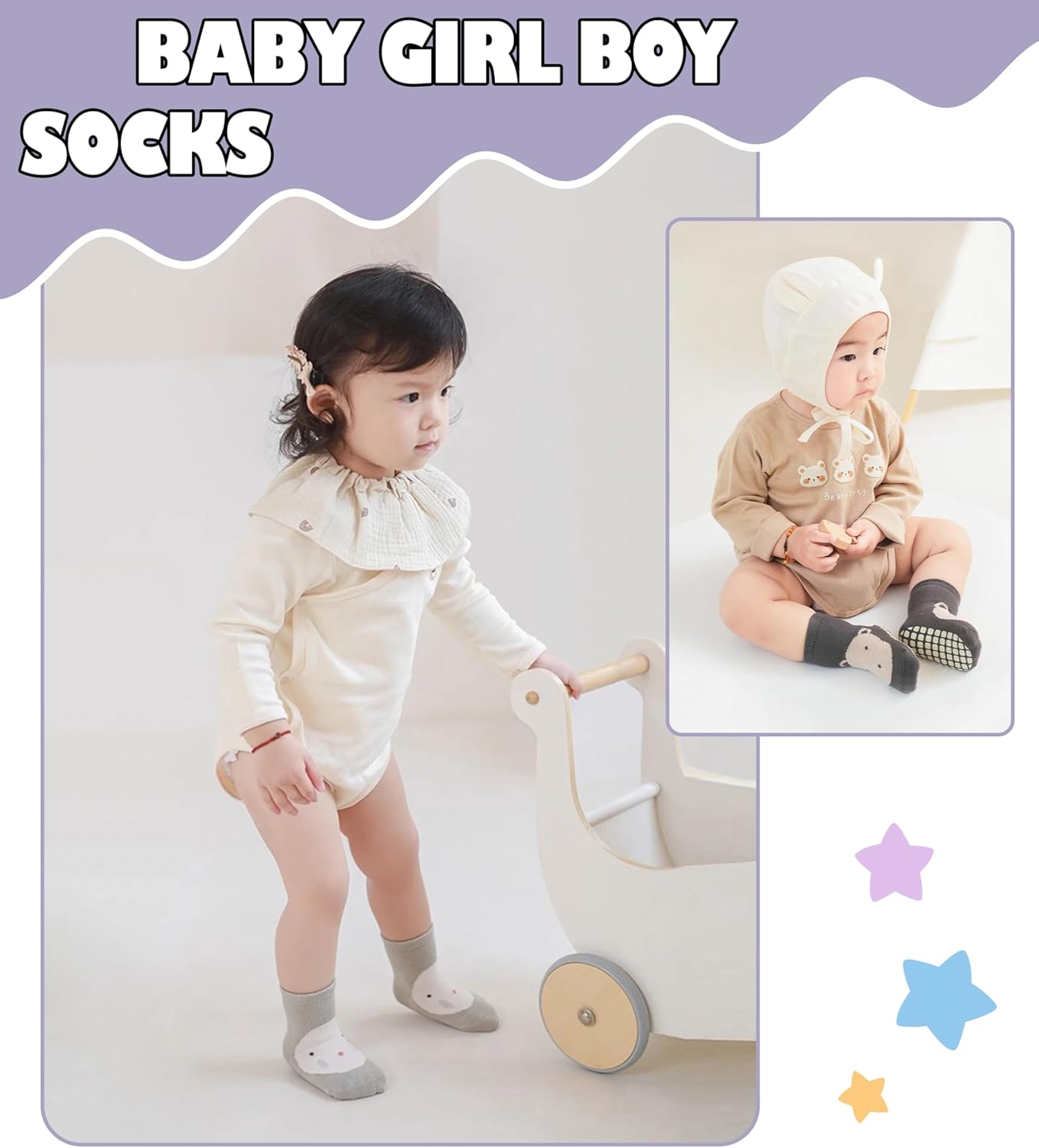 Yebing Baby Socks Toddlers Socks Baby Toddler Girls Boys Non Slip Grips Socks with Grippers Cotton Gifts Socks - Image 2