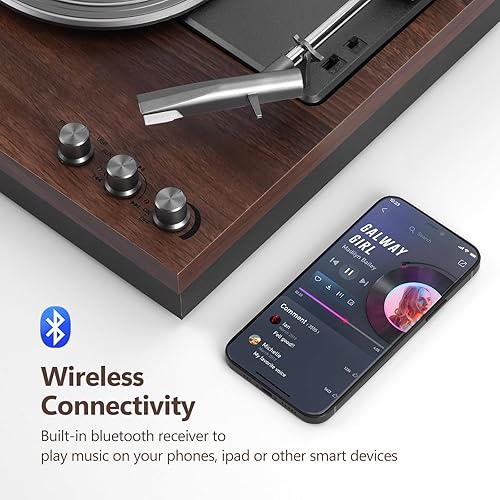 Miniatura 2 de Tocadiscos, tocadiscos de 3 velocidades con dos altavoces externos de 15 W, entrada Bluetooth, entrada auxiliar, reproducción USB y grabación