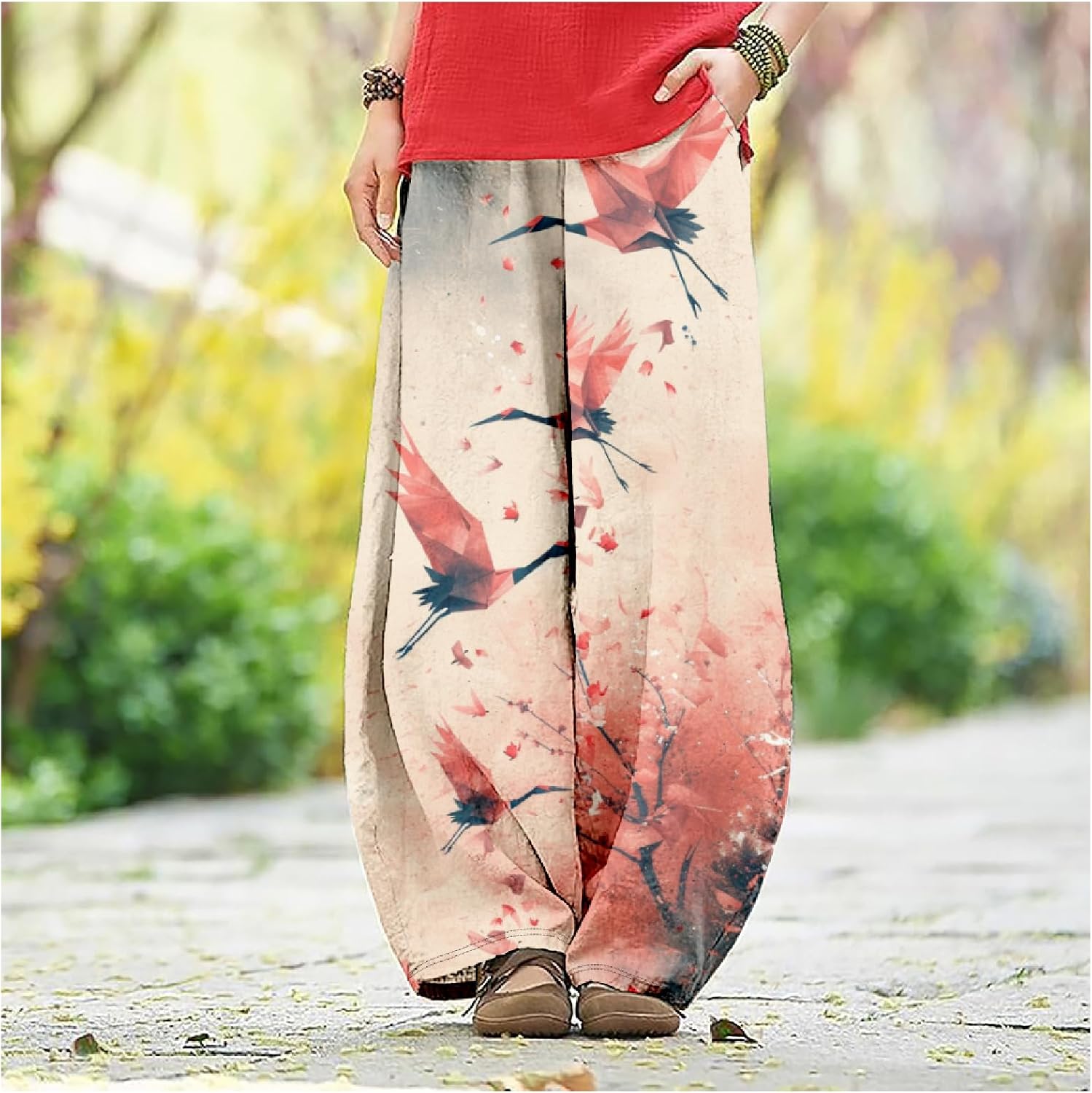 Japanese Fashion Lantern Pants Wide Leg Floral Printed Baggy Relax Causal Outdoor Summer Trousers for Women