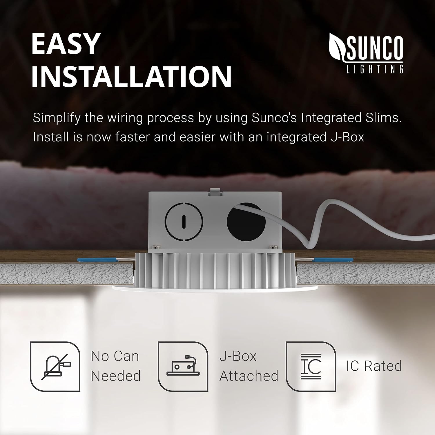 Sunco 4 Pack 4 Inch Ultra Thin LED Recessed Lighting Ceiling Lights Slim, 6000K Daylight Deluxe, 10W, Damp Rated, Dimmable Canless Integrated Junction Box, ETL