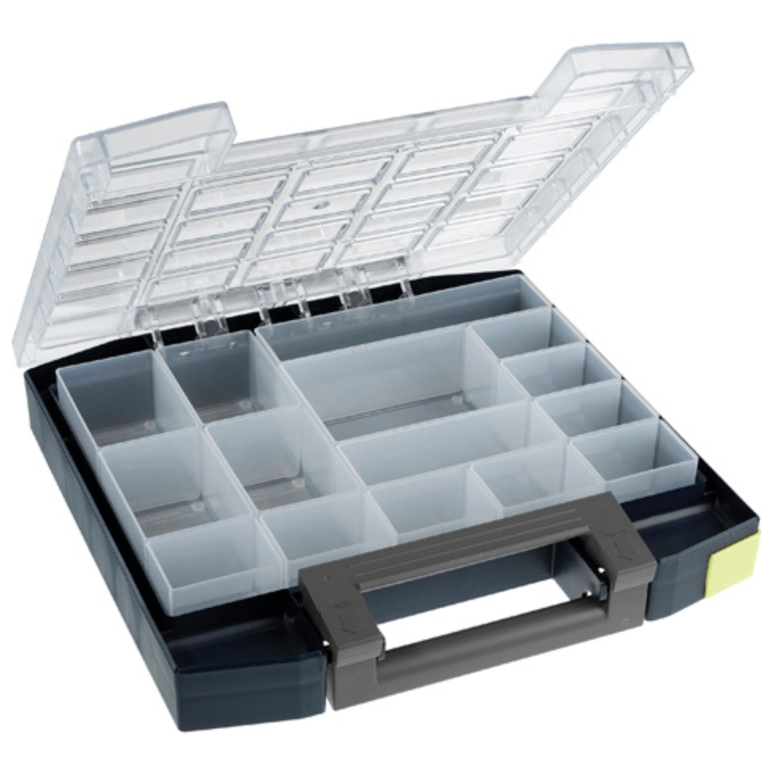 raaco Boxxser 55 5x5-15: Caja Organizadora de Tornillos Premium para Taller con 15 Compartimentos, Almacenaje Seguro, Portátil, 28,4 x 29,8 x 5,5 cm, Caja de Herramientas