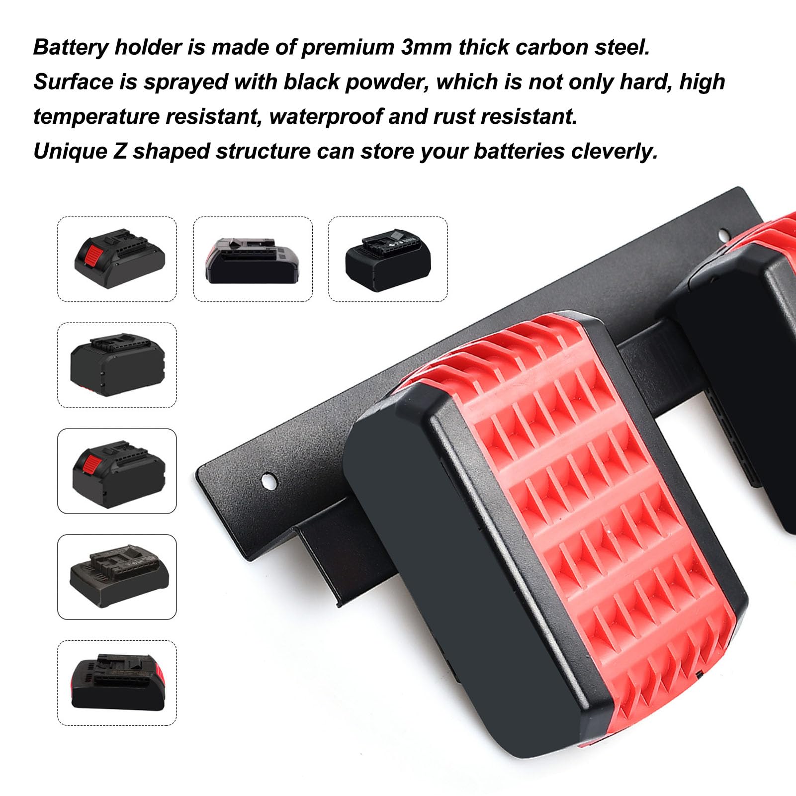Lot de 2 supports muraux de batterie au lithium en acier au carbone pour BAT609 18 V