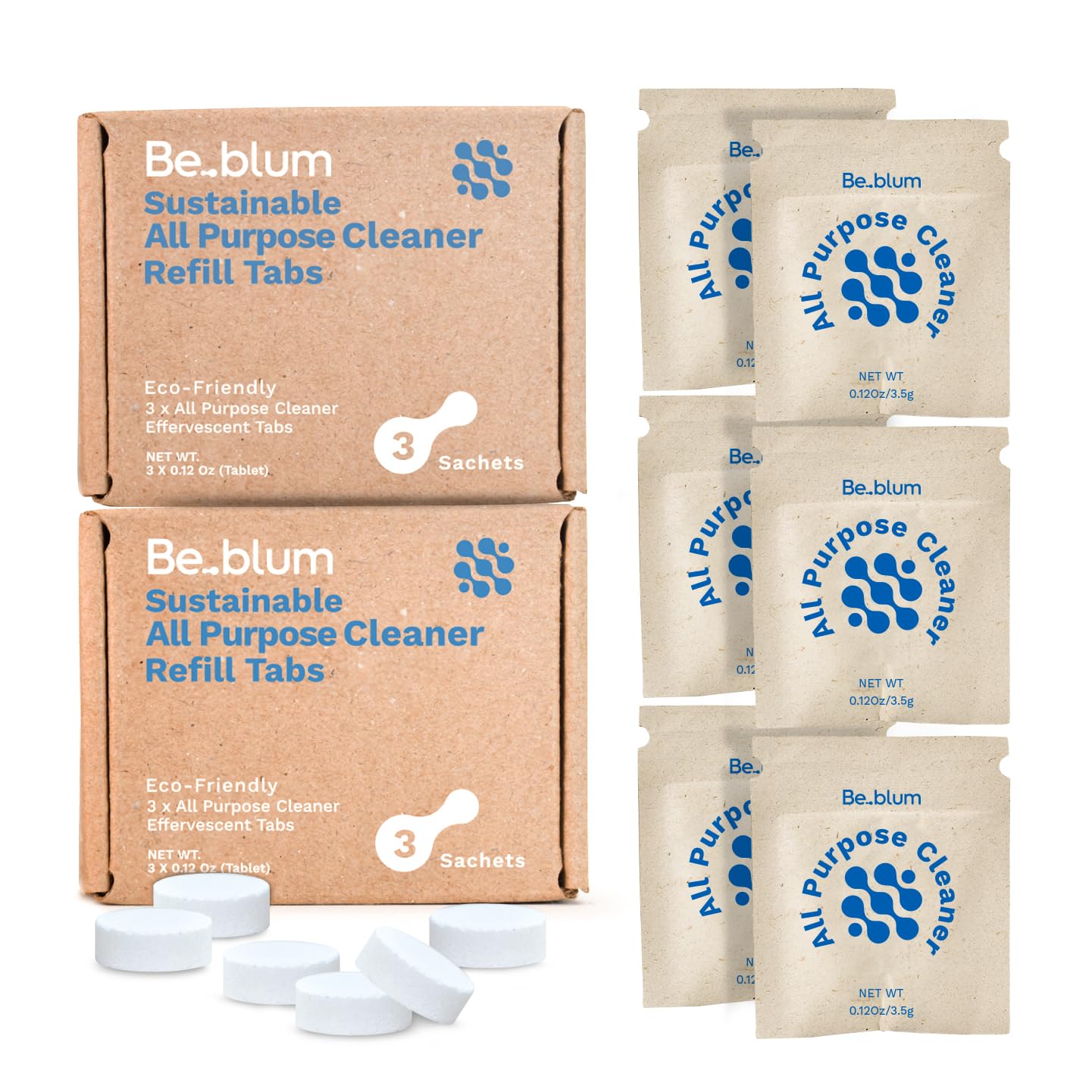 Eco-Friendly All Purpose Cleaner Refill - Effervescent Multi-Surface Cleaning Tablets for Home & Kitchen, Non-Toxic & Biodegradable, Pack of 6 (0.12 oz Each) Makes 101.4 fl oz