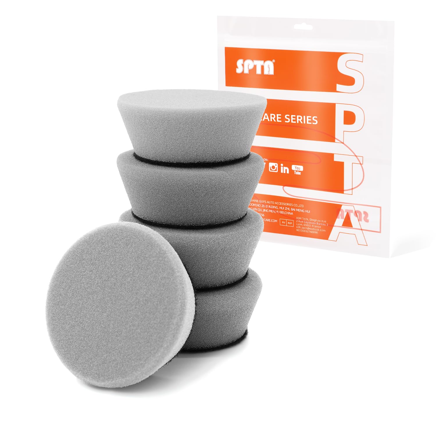 SPTA PRO Gray Mini Ultra-Fine Finishing Foam Polishing Pads, 5Pcs 2inch/50mm Sponge Polishing Buffing Pads, Car Foam Detail Polishing Pad Kit for Car Detail Polishing, Small Area Polishing -FF203-5
