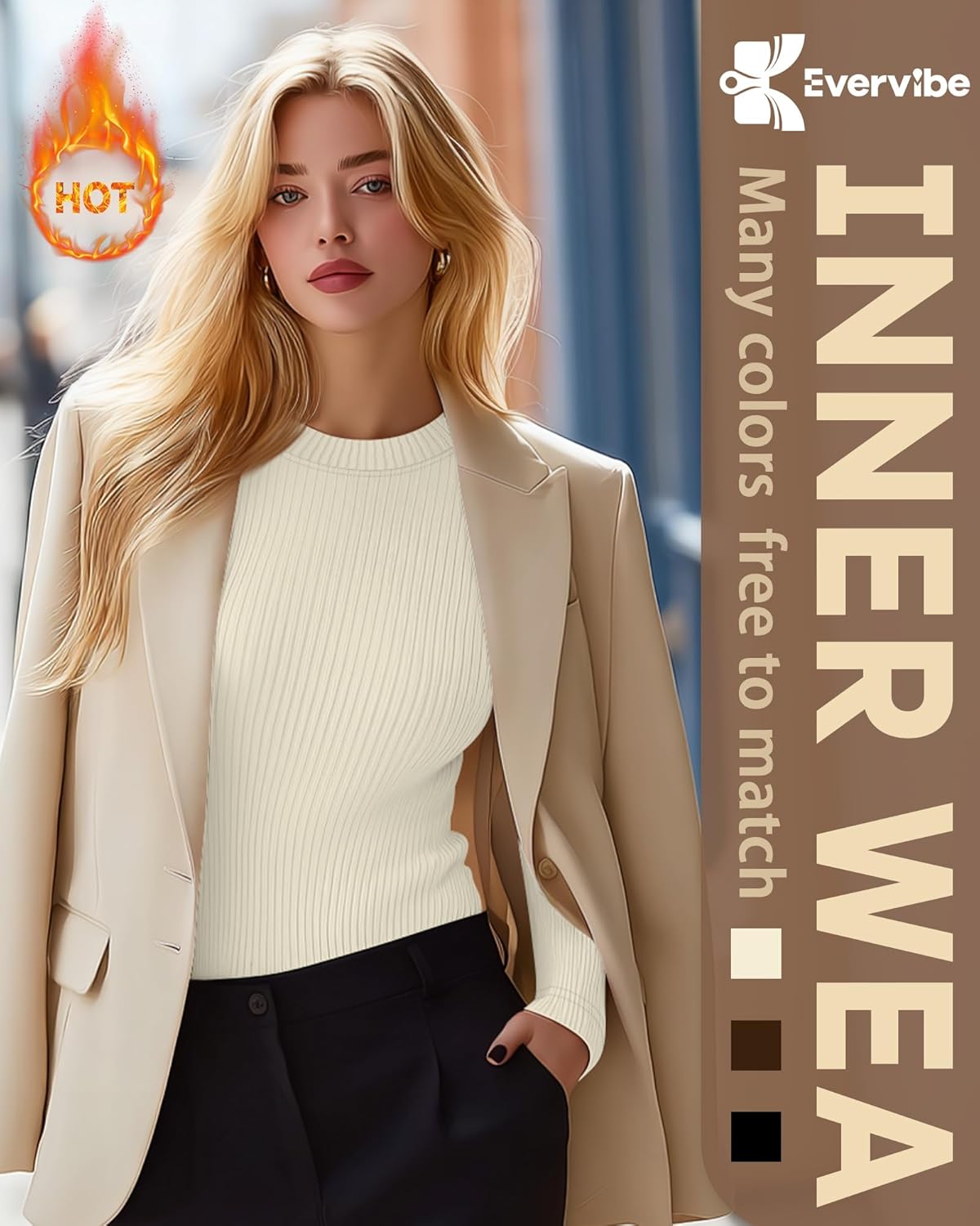 3 Pack Women's Ribbed Long Sleeve Thermal Tops Thin Fleece Lined Crew Neck Shirts Warm Basic Undershirt for Winter - Image 2