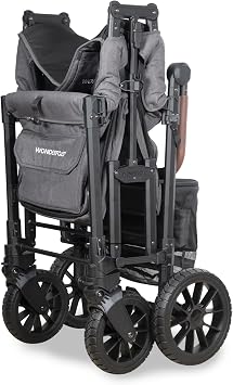 WONDERFOLD W2 Luxe Pro Stroller Wagon (2 Seater), Charcoal Gray | Collapsible, 5-Point Safety Harnesses, Adjustable Sun Canopy, Wagon Stroller with Seats