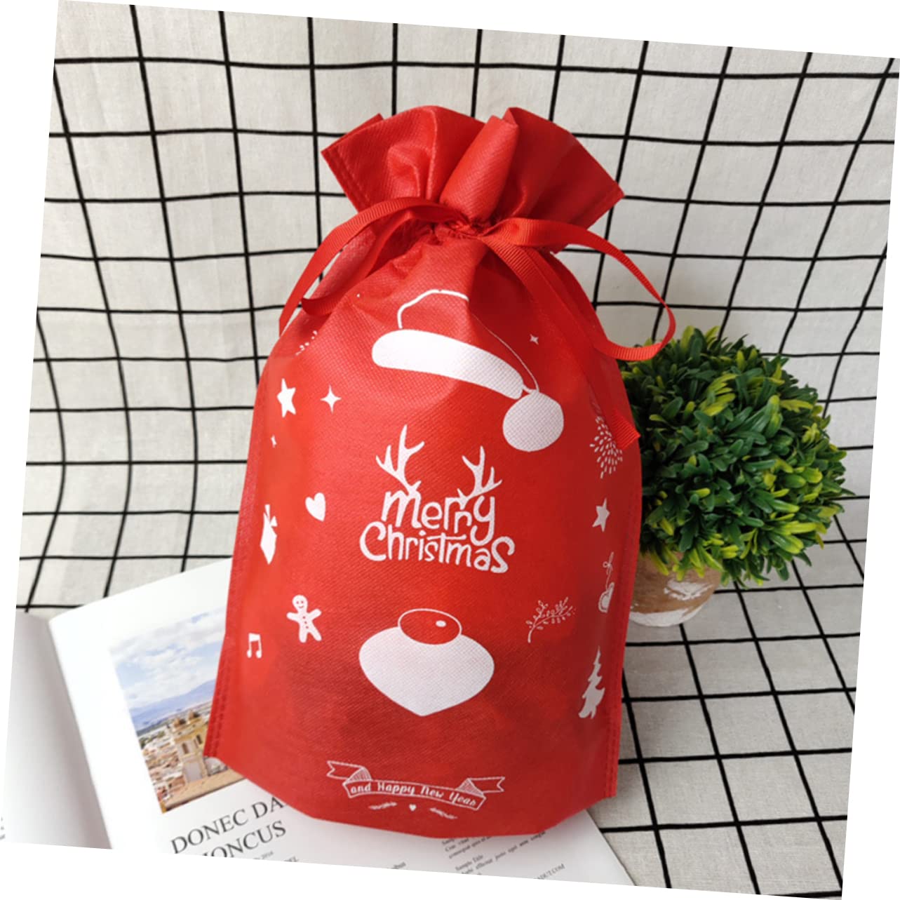 ABOOFAN 2 Set 12 Pz Borsa Morbida Sacchetto di Caramelle con Nastro Sacchetti di Biscotti di Natale Sacchetti di Caramelle Natalizie Borsa Regalo di Natale Natalizia Coulisse Stoffa