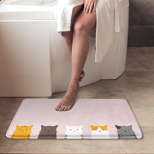 Miniatura 2 de Britimes Tapete de baño rosa, bonito y colorido retrato de gato, antideslizante, diseño de caricaturas, fondo de patas de gato, cubierta lavable,