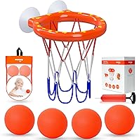 Vista 1 de Juguetes de baño – Aro de baloncesto para bañera para niños pequeños, niños y niñas 4 bolas sin agujero y ventosas fuertes Divertido juguete