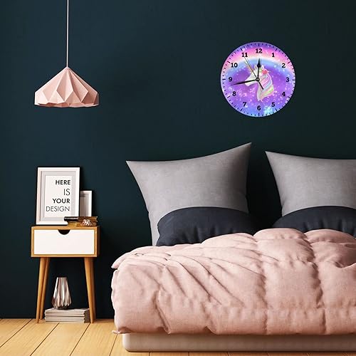 Vista 43 de Reloj de pared personalizado con diseño de unicornio y rosa con purpurina para habitación de los niños, reloj de pared personalizado con nombre