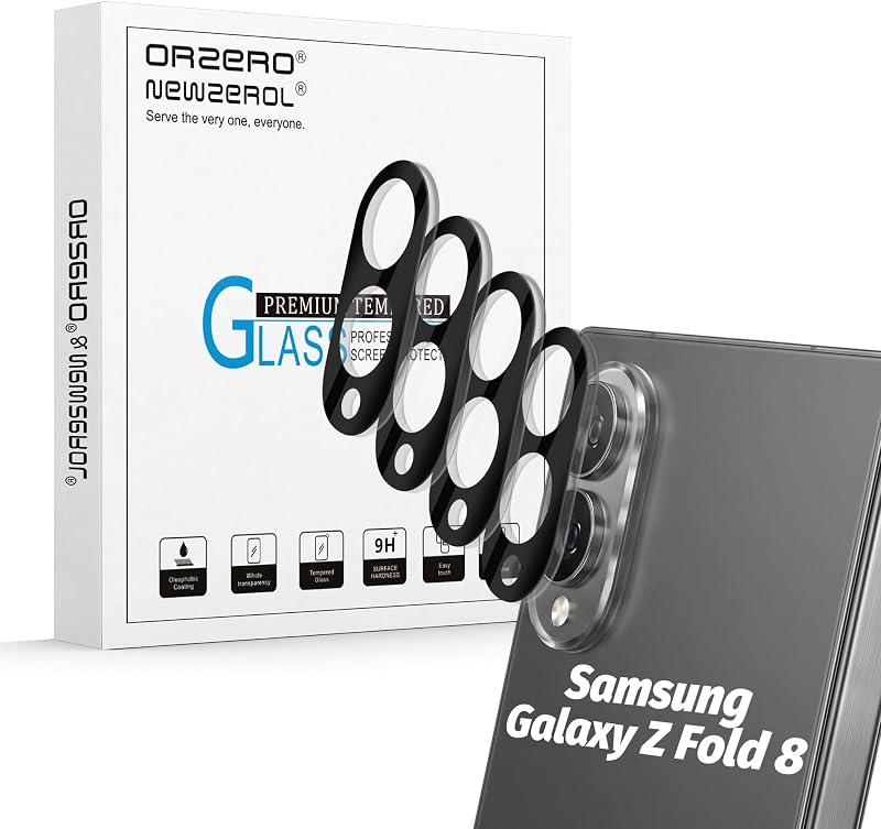 Orzero (4 Pack Camera Lens Protector Compatible for Samsung Galaxy Z Fold 8, Protector de Cámera Tempered Glass 9H Precise Camera Cutouts Anti-Scratch Does Not Affect Night Shots and Flash