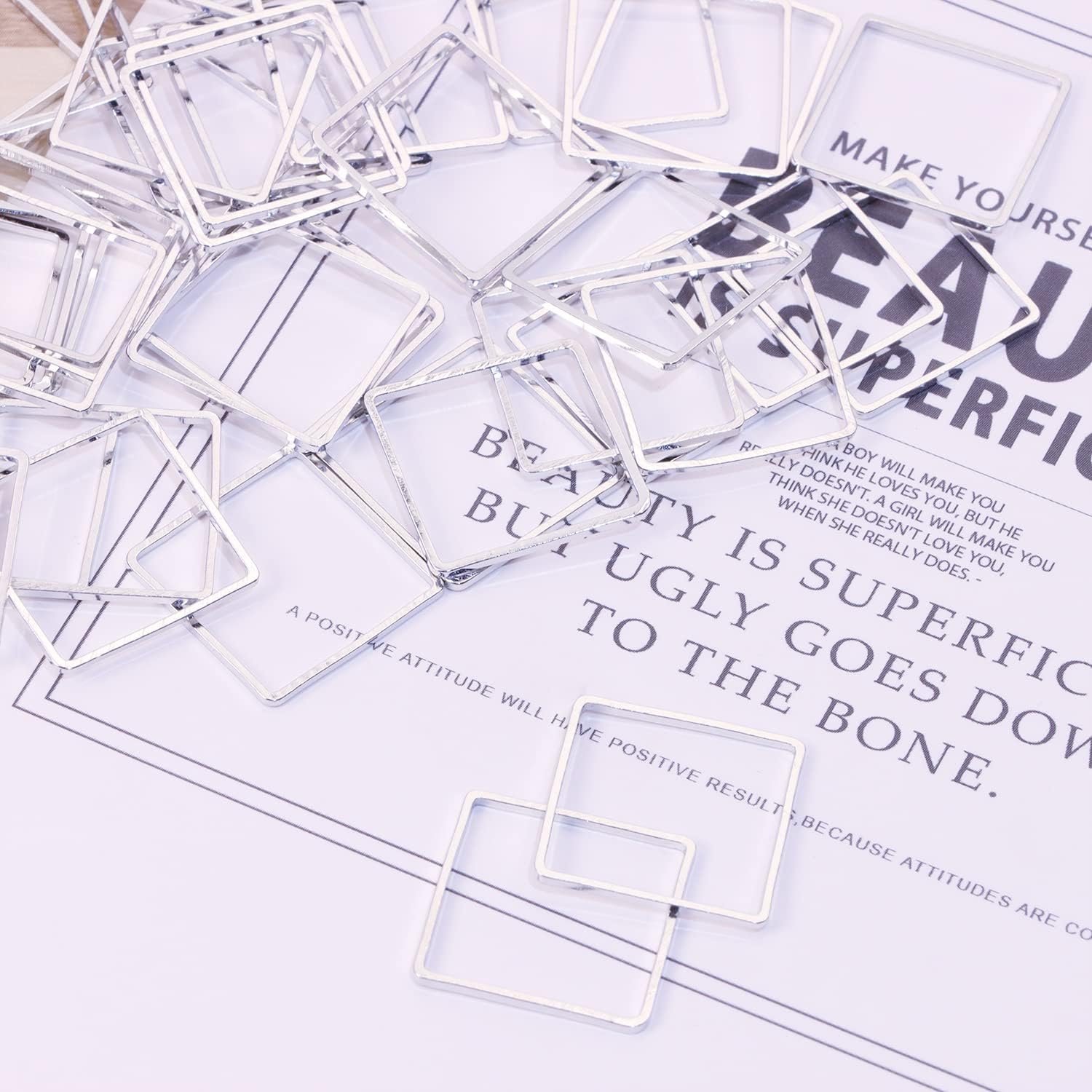 Shapenty Brass Square Hollow Frame Pendant Charms Open Bezel Frames Linking Ring Connectors Beading Hoop Earrings for Necklace Bracelet Jewelry Making Resin Craft, 50PCS (18mm, Silver) - Image 3