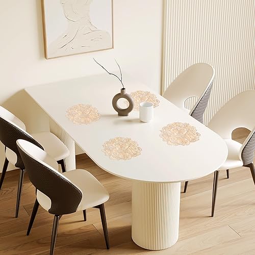 Miniatura 6 de uxcell Juego de 6 manteles individuales redondos dorados y florales para mesas de cena, manteles individuales metálicos de polivinilo prensado,