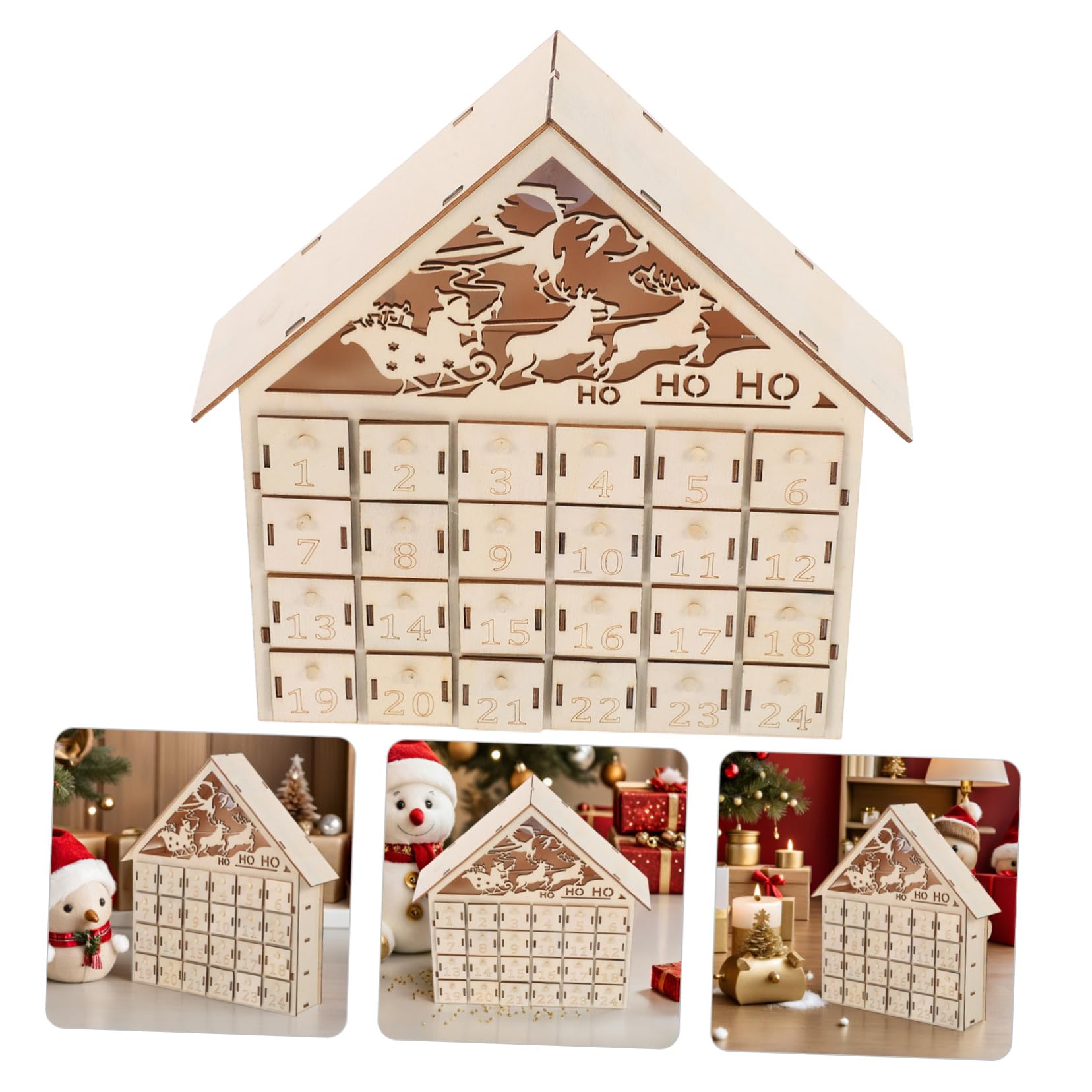 MAGICLULU 24cassetto Calendario del Conto alla Rovescia di Natale in Legno Calendario Avvento Illuminato Decorazione Natalizia Rustica Riutilizzabile per Famiglia