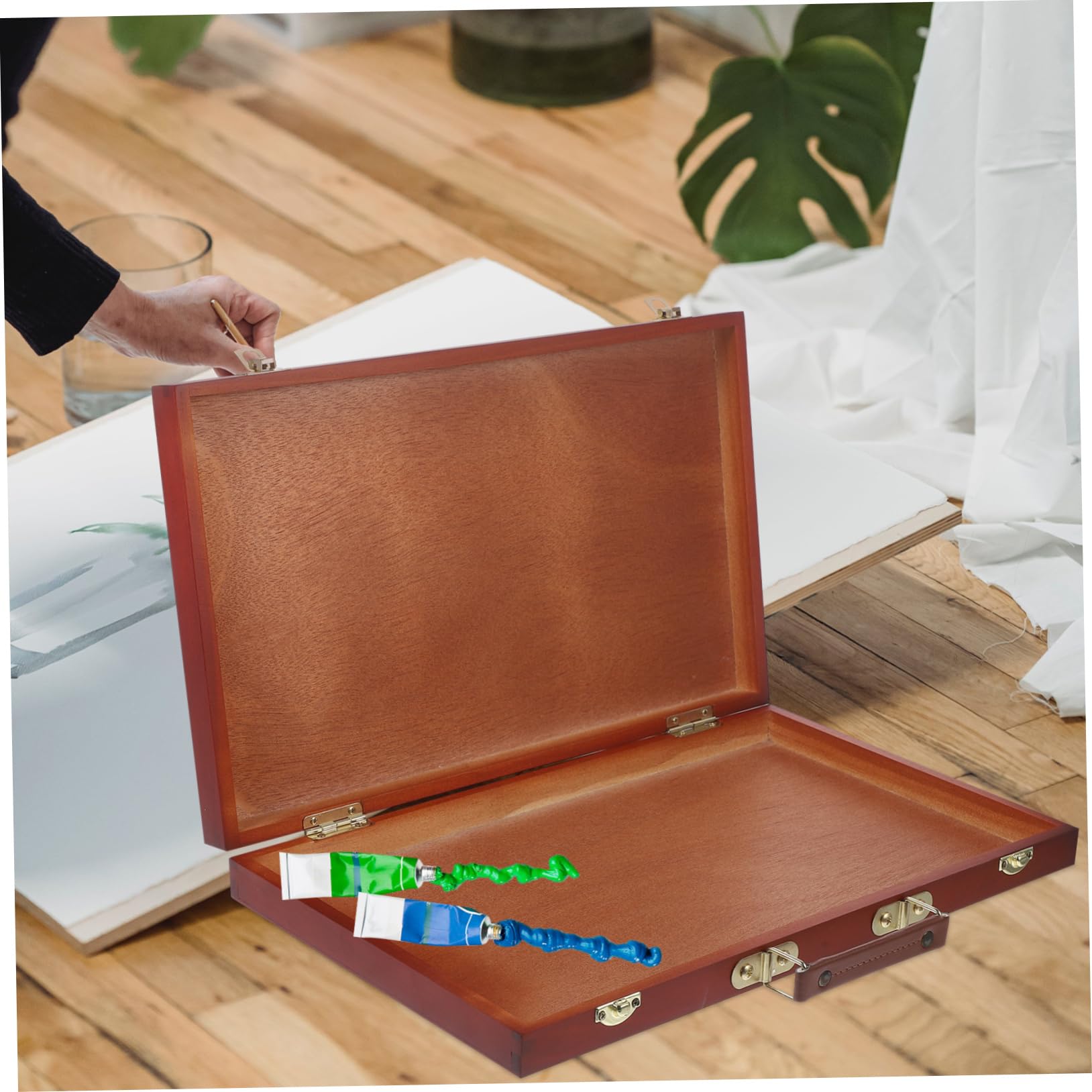 Hohopeti Boîte à Dessin en Bois, Boîte de Peinture Multifonctionnelle