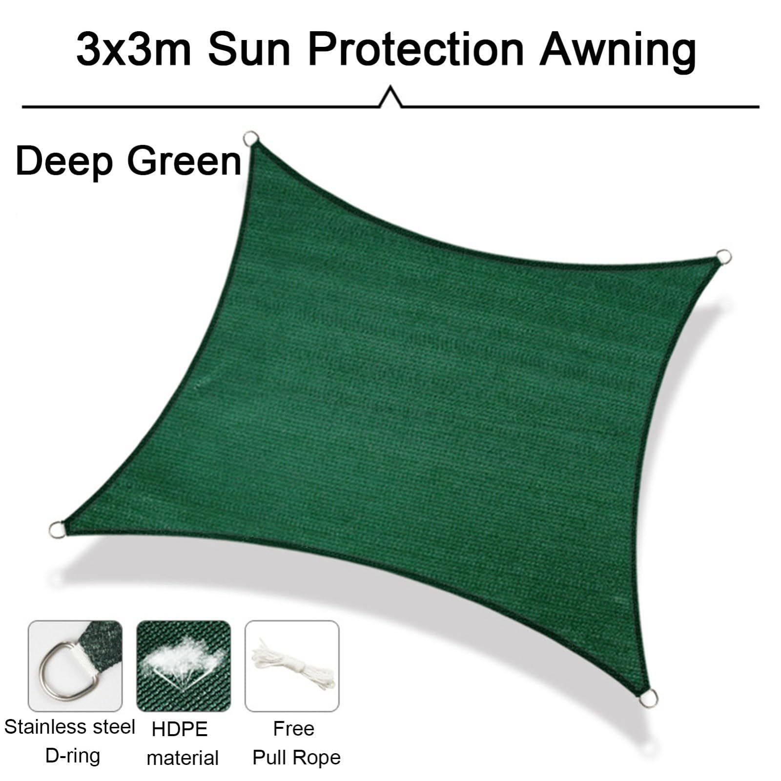 Rectangle Sun Shade Sails, HDPE Material High-Density Air Permeable Curved Shade Cloth for Outdoor Patio Garden Backyard(Green,3x3m)