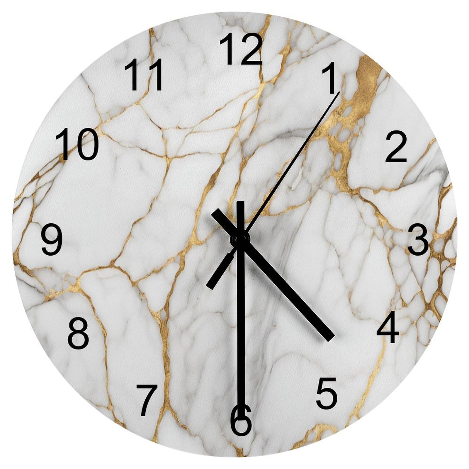 Horloge murale en marbre au design abstrait blanc et doré pour salon chic
