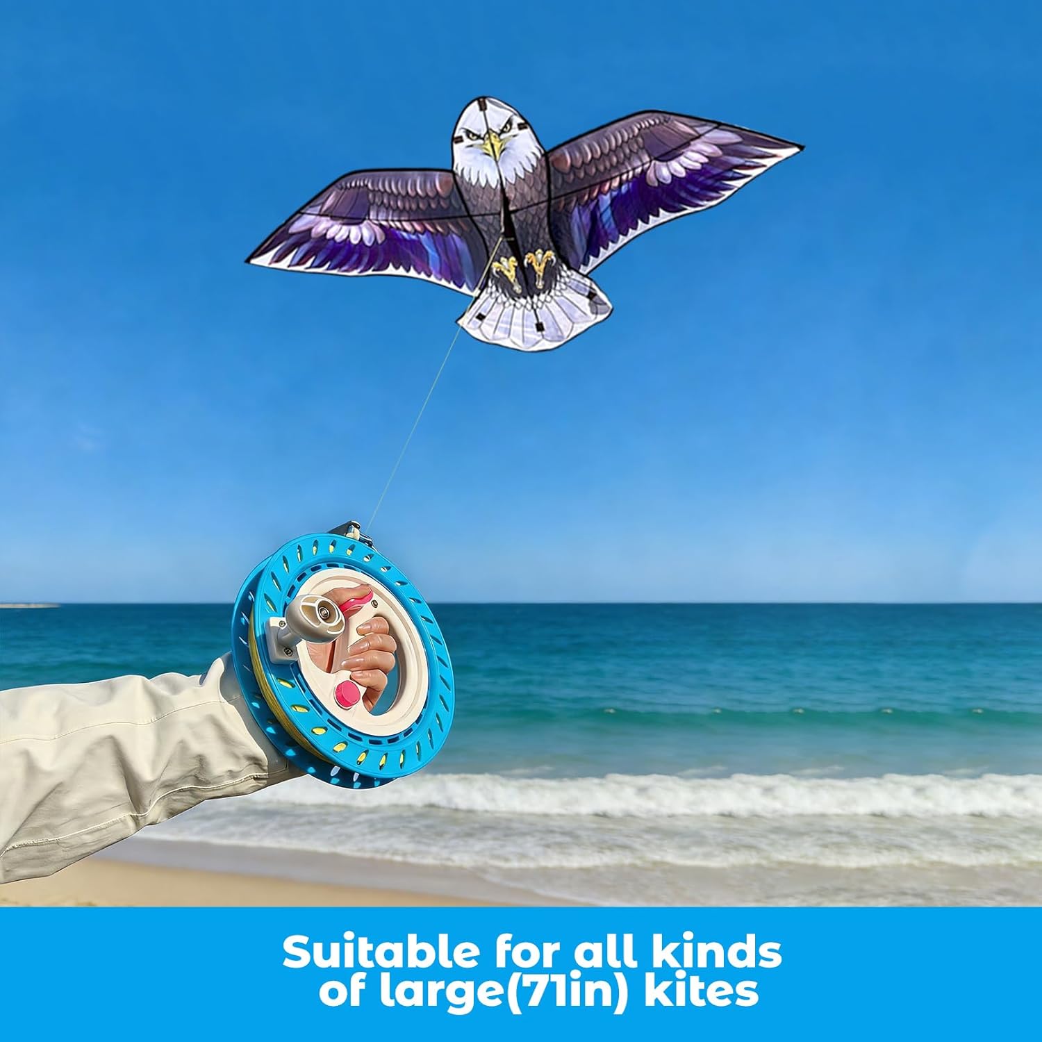 Beach Kites for Adults Large with Long Tail, 98 inches Rainbow Kite& Kite String Reel Winder for Adults, 9 inches Dia with 1640ft Line, Kites Reel with Brake