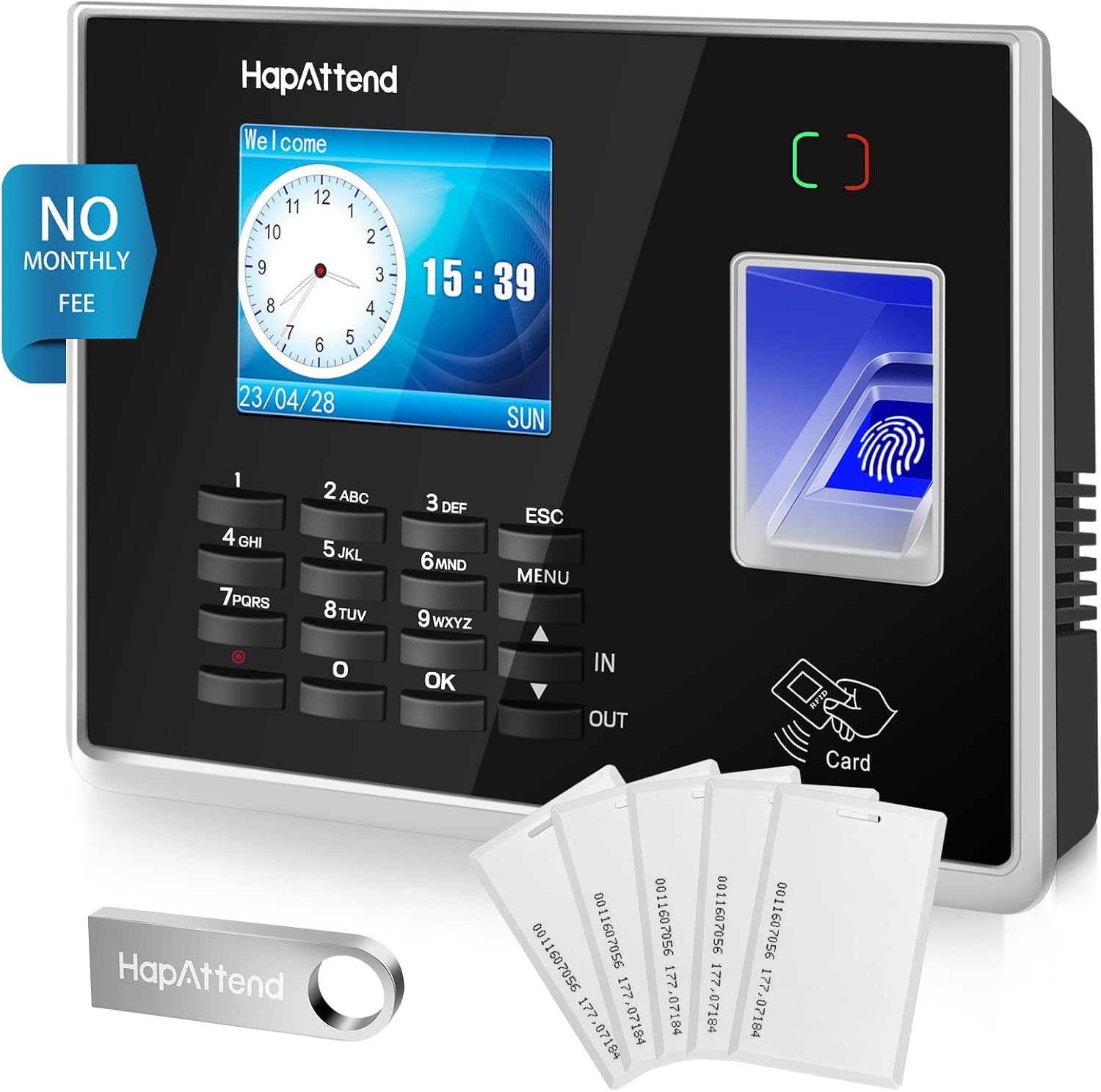 Time Clocks for Employees Small Business, HapAttend Time Punch Machine with Fingerprint, RFID