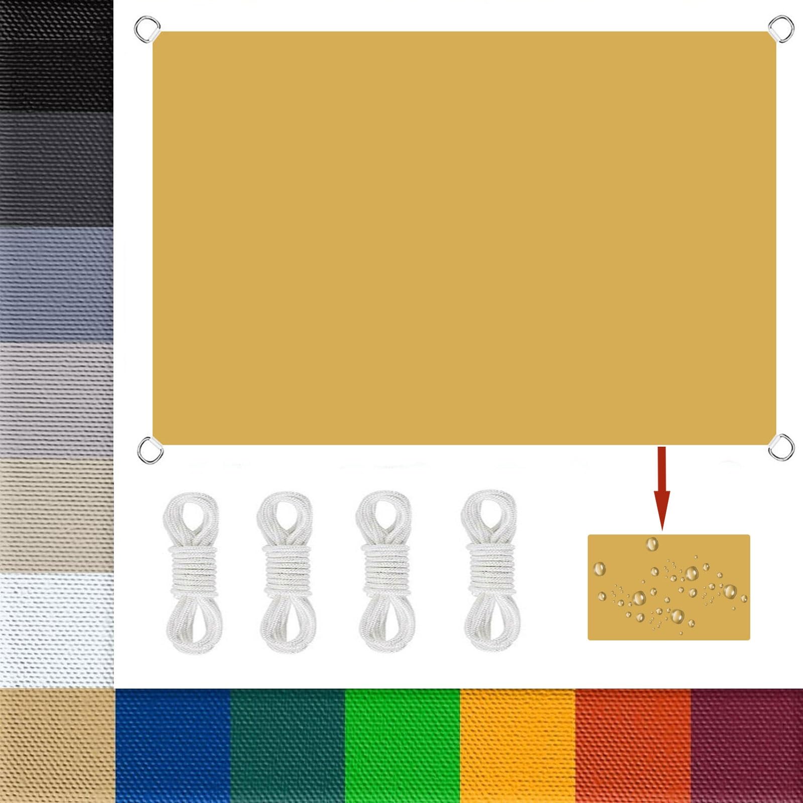 Toile ombrage rectangulaire 3.5x4m imperméable jaune sable pour terrasse et jardin