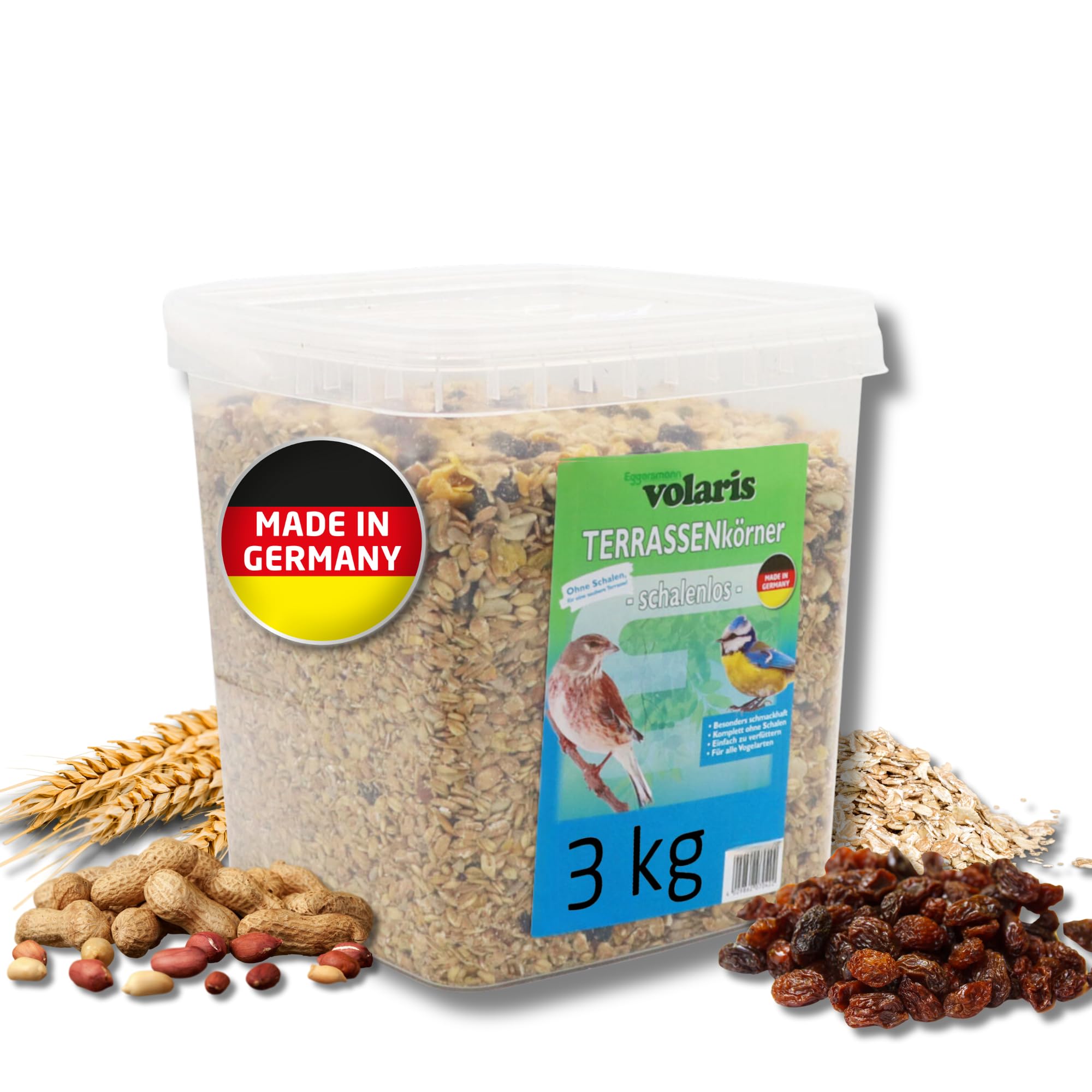 Eggersmann volaris TerrassenMix 3 kg – Comida para aves silvestres sin cáscara, mezcla de granos para una alimentación sin cáscaras durante todo el año