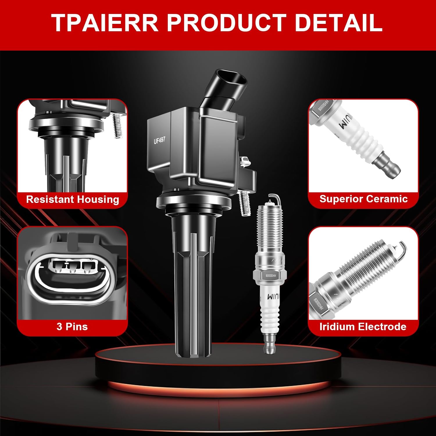 UF497 & 5019 Ignition Coil Pack and Iridium Spark Plugs Set of 6 OEM Automotive Compatible with Chevrolet/Hummer Colorado Canyon H3 H3T L5 3.7L 2007 2008 2009 2010 2011 2012 C1558 12629472