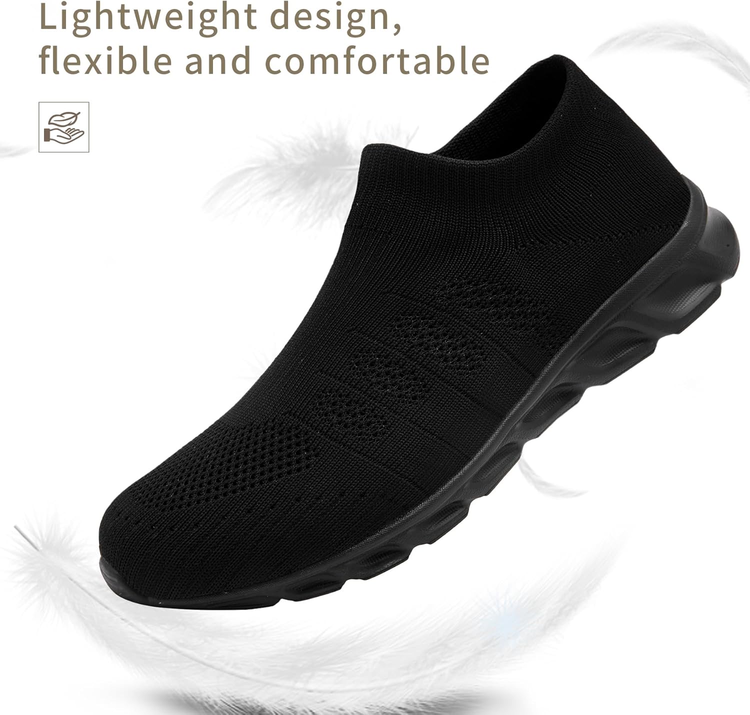 Mens Slip on Shoes Walking Fashion Sneakers Casual Black Tennis Running Elastic Lightweight Comfortable Athletic Gym Driving Shoes,Black Size 11 - Image 4