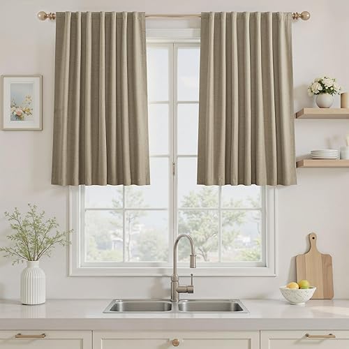 Miniatura 42 de UHITECH - Cortinas opacas de 84 pulgadas de largo, juego de 2 paneles de lino natural, 100% opacas, cortinas negras para dormitorio, sala de estar,
