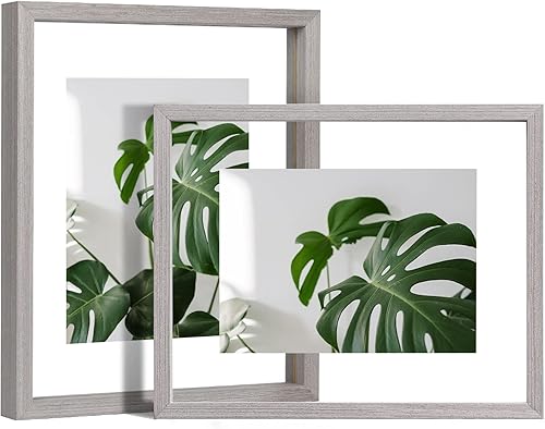 Miniatura 84 de Egofine Juego de 2 marcos flotantes de 8 x 10 pulgadas, marco de fotos de plexiglás doble, hecho de madera maciza, fotos de cualquier tamaño de