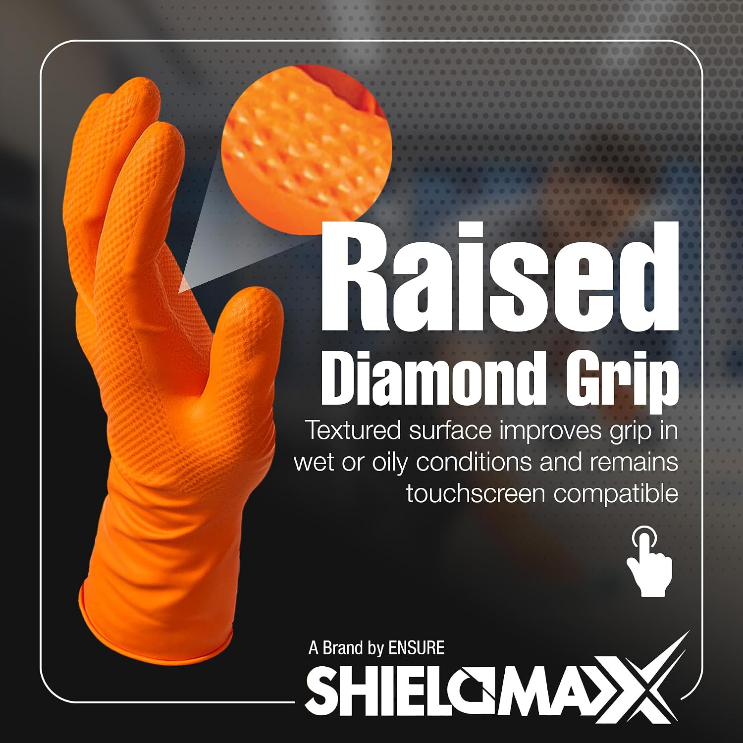 Heavy Duty Nitrile Gloves – 8 Mil Orange Industrial Gloves, Powder& Latex Free, Non-Sterile, Diamond Texture Grip