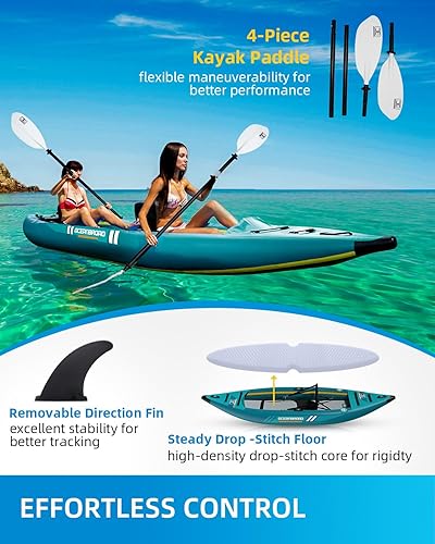 Miniatura 6 de OCEANBROAD Kayak hinchable, con paleta, asiento de kayak, pedal, bomba de mano y bolsa, 1 persona2 personas, azulazul cielo