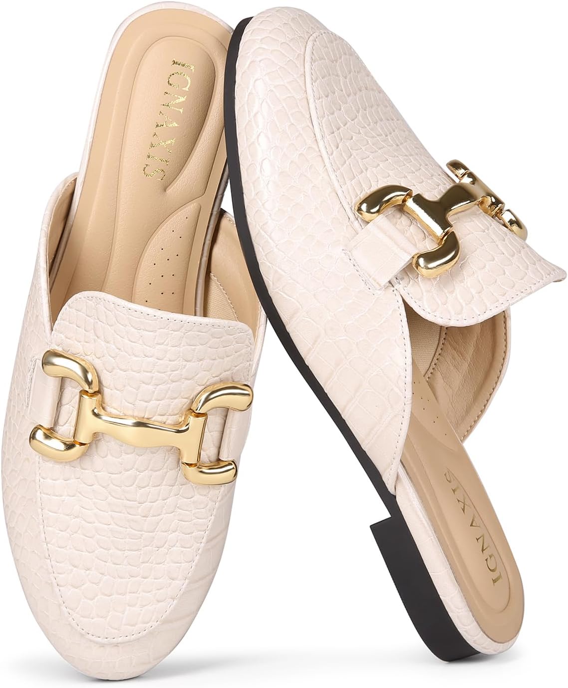 Mules for Women Flats Round Toe Womens Mules Buckle Slip on Slides Backless Loafer Shoes