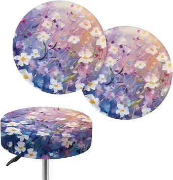 Daisy Oil Painting Stool Covers Round Stool Cushion Padded Removable Bar Stool Seat Covers 2pcs Bar Stool Covers Washable Saddle Seat Cover for Living Room Kitchen Dining Room