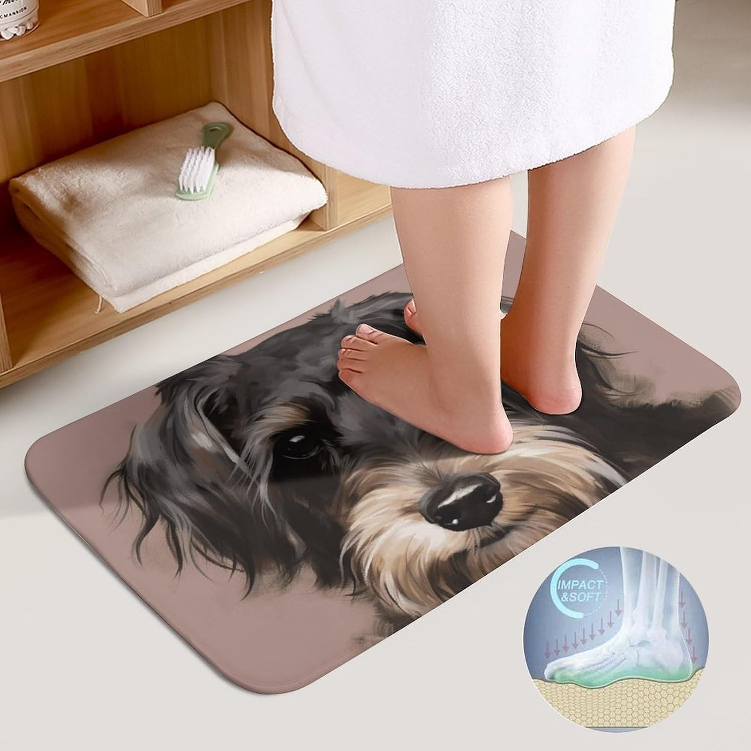 Bath Mat Set 2 Pieces Coral Velvet Bath Rug Non Slip Absorbent Microfiber Bathroom Rugs Quick Dry U-Shaped Toilet Rug Dog Bathmat Washable Soft Carpet