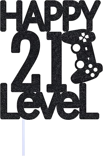Miniatura 3 de Grad ao Decoración de pastel de cumpleaños de nivel 21 para hombres, decoración de fiesta temática de videojuegos de 21 años, papel negro con
