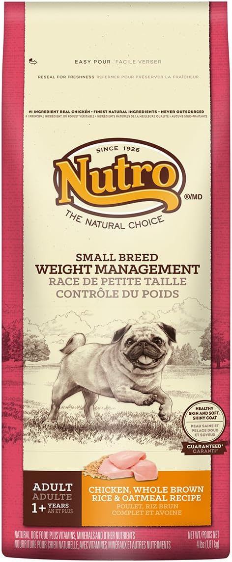 Nutro Small Breed Weight Management Dry Dog Food, Chicken,Brown Rice And Oatmeal, 4 Lbs.