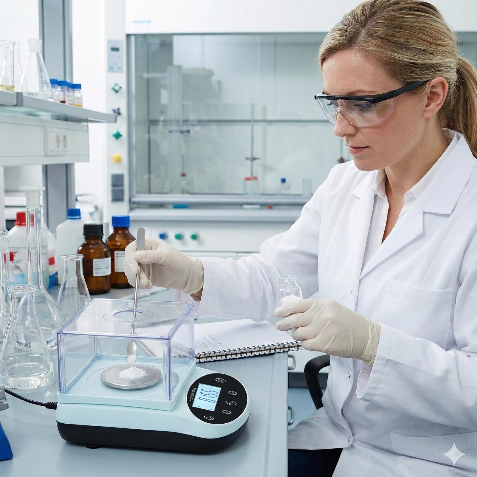 Bilancia digitale da laboratorio, 500 g x 0,001 g, bilancia analitica, precisione 0,001 g, bilancia scientifica di precisione con parabrezza per laboratorio di chimica dei gioielli