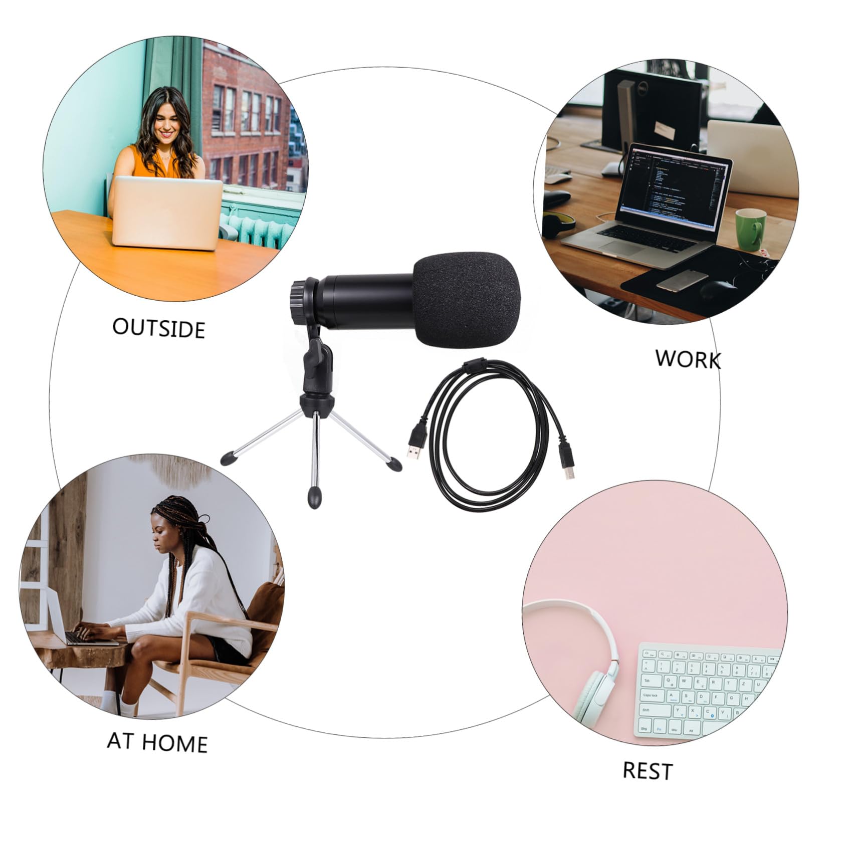 Yardwe Computermikrofon USB Kondensatormikrofon Satz mit Stativ, Schwarz | 1 Satz, Kunststoffgehäuse, für Karaoke und Live Übertragung, Breite Frequenzwiedergabe