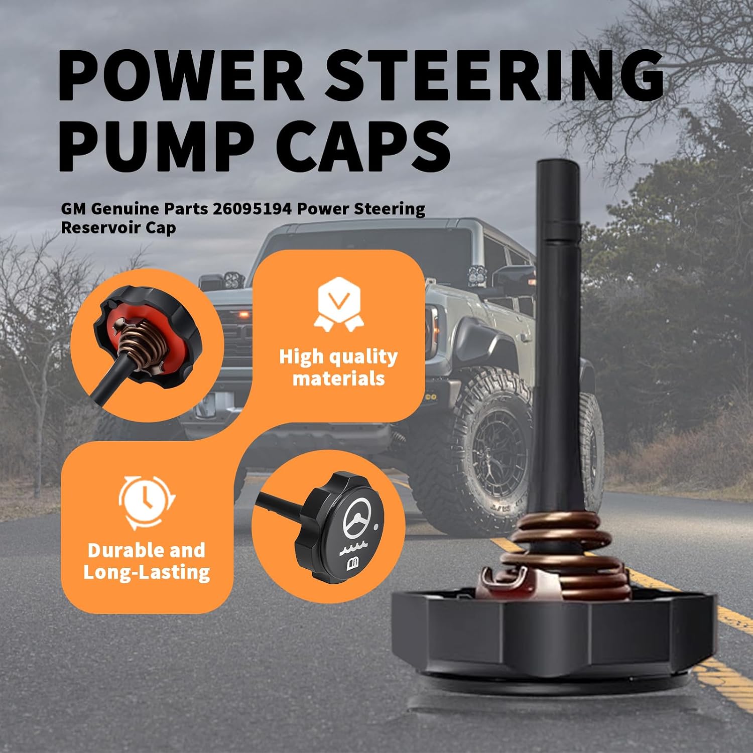 Power Steering Reservoir Pump Cap Fit for Chevrolet Cadillac GMC 2002-2014 Replace 26095194, Power Steering Reservoir Cap