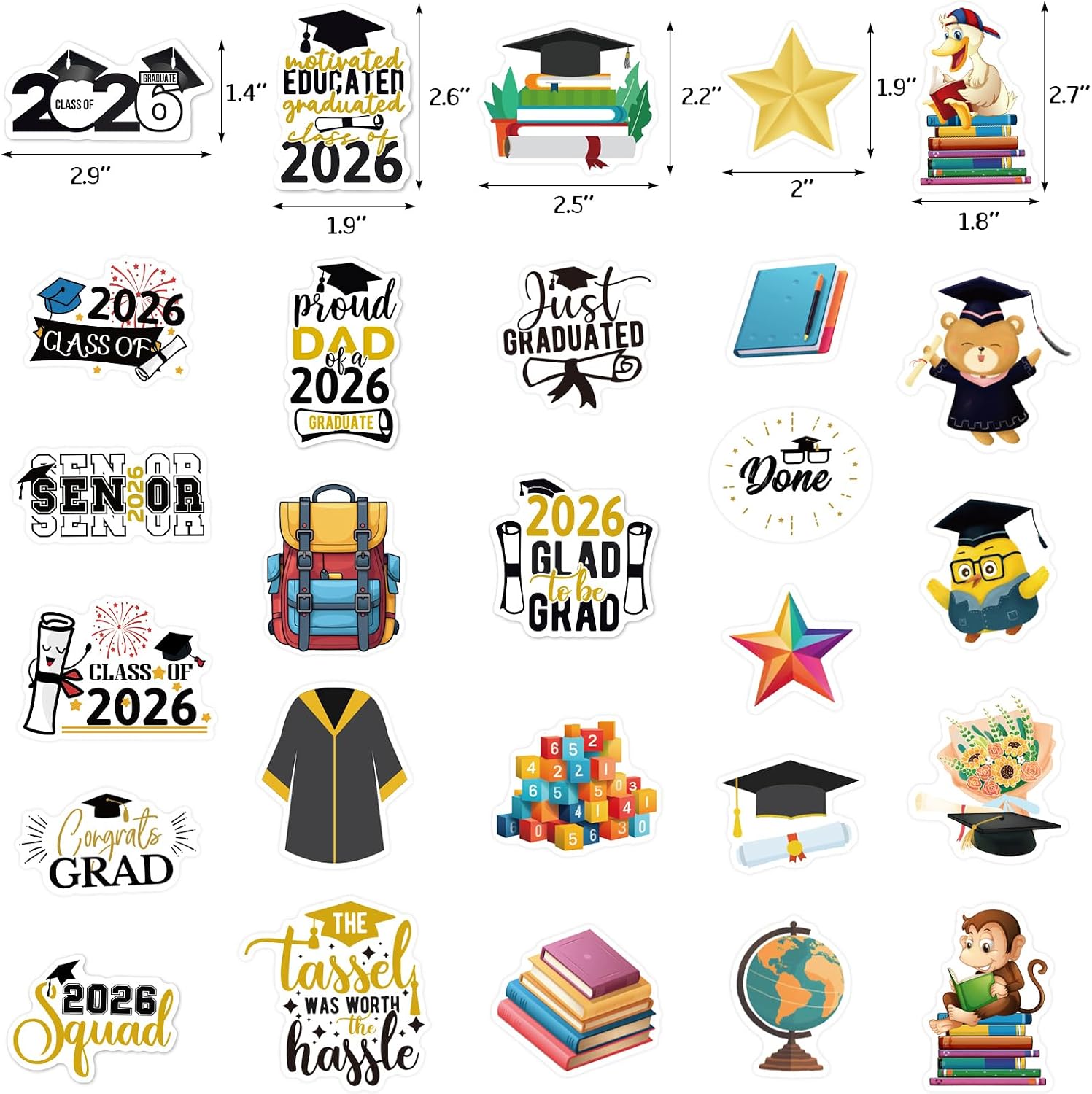 Fancy Land Graduation Stickers Kids Grad Stickers Class of 2026 Graduation Stickers Vinyl Labels for Students Kindergarten Preschool Supplies Laptop Scrapbook Decorations 100Pcs