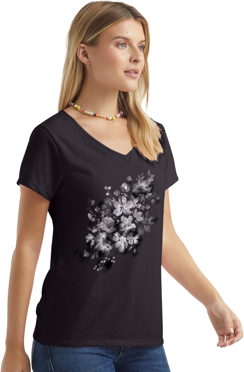 Hanes Women's Short Sleeve V-Neck Graphic T-Shirt at  Women’s Clothing store